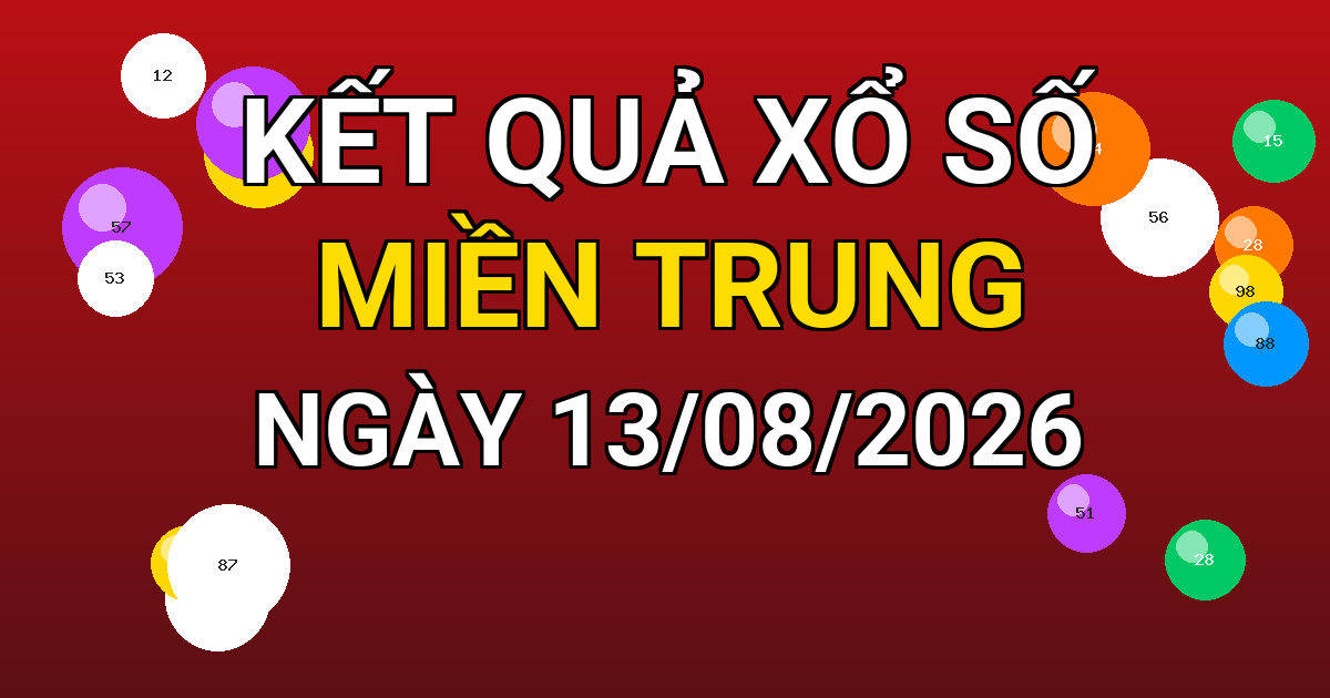 Kết quả xổ số Miền Trung ngày 13/08/2026