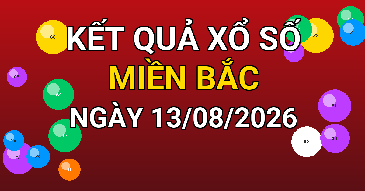 Kết quả xổ số Miền Bắc ngày 13/08/2026