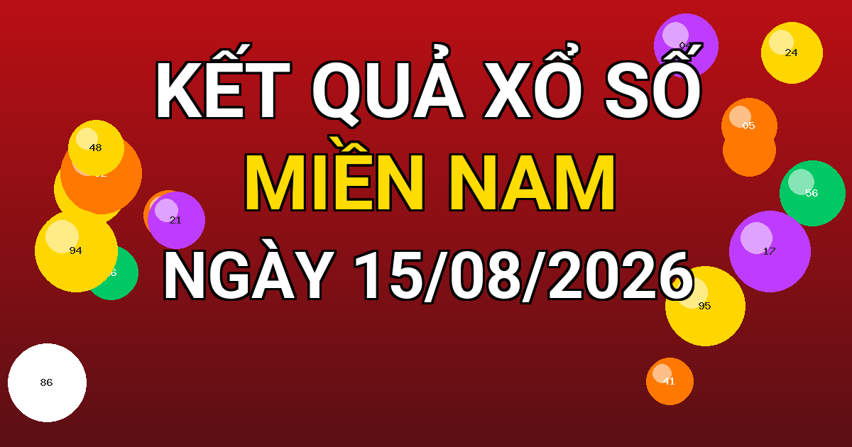 Kết quả xổ số Miền Nam ngày 15/08/2026