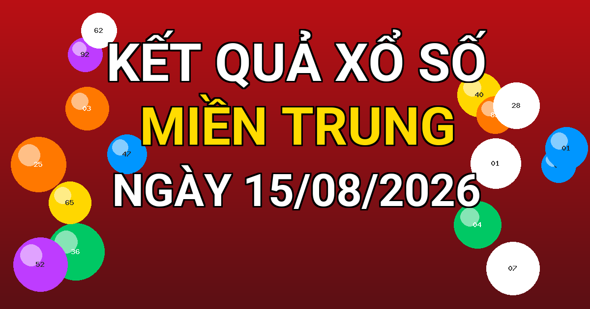 Kết quả xổ số Miền Trung ngày 15/08/2026