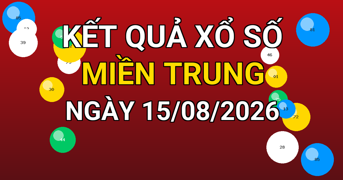 Kết quả xổ số Miền Trung ngày 15/08/2026