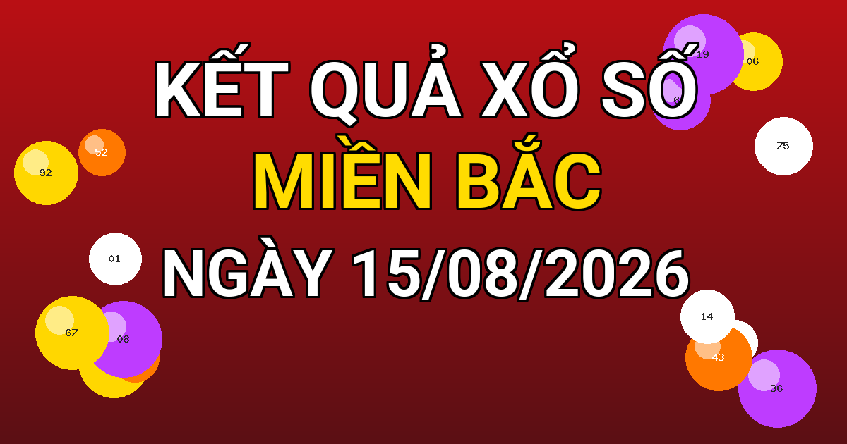 Kết quả xổ số Miền Bắc ngày 15/08/2026