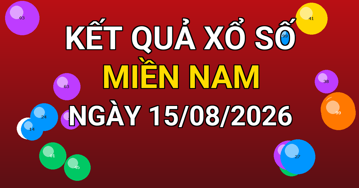 Kết quả xổ số Miền Nam ngày 15/08/2026