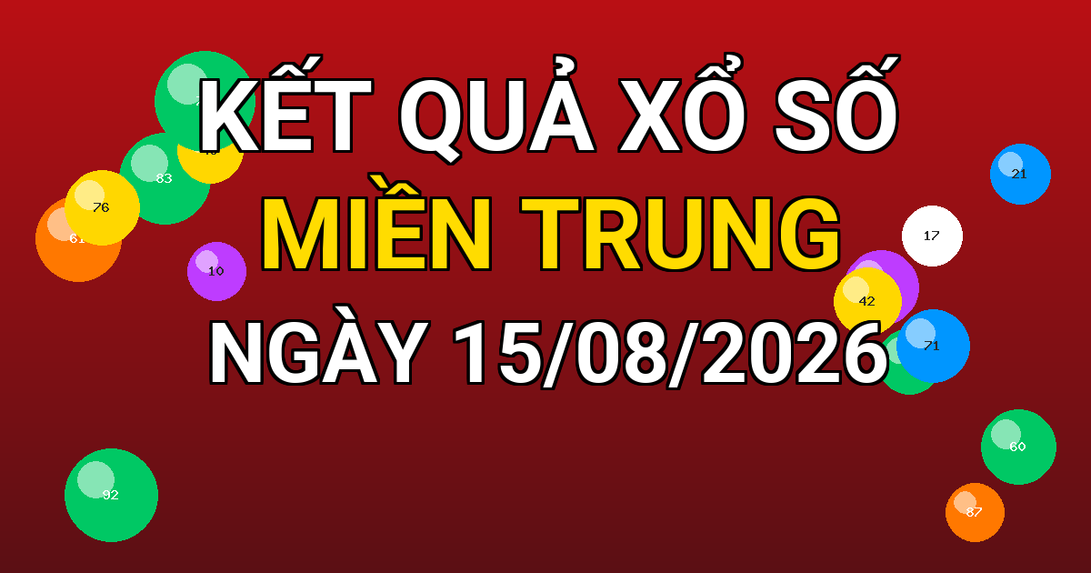 Kết quả xổ số Miền Trung ngày 15/08/2026