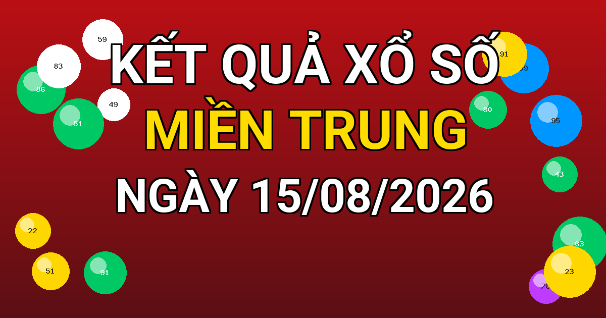 Kết quả xổ số Miền Trung ngày 15/08/2026