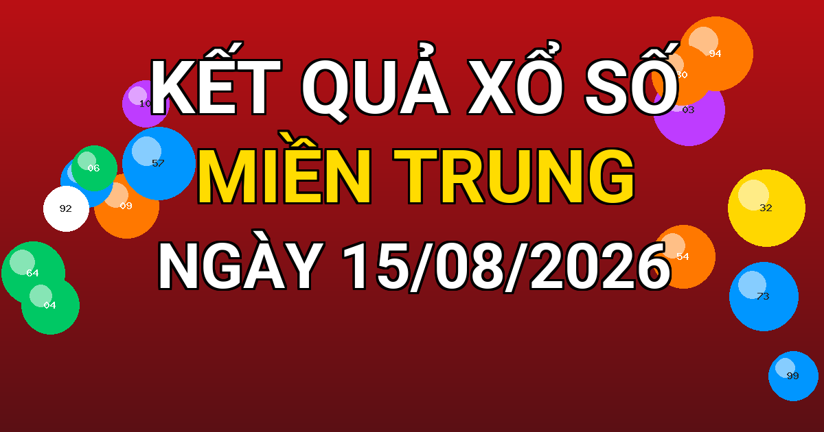 Kết quả xổ số Miền Trung ngày 15/08/2026