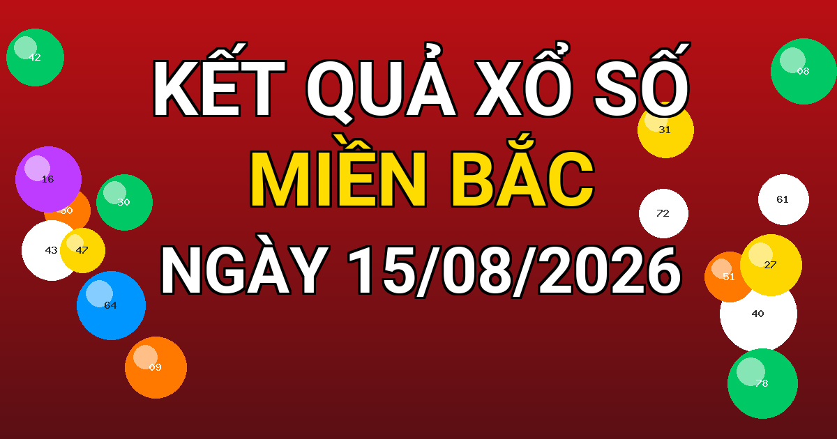 Kết quả xổ số Miền Bắc ngày 15/08/2026