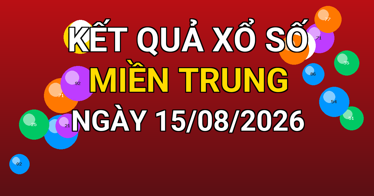 Kết quả xổ số Miền Trung ngày 15/08/2026