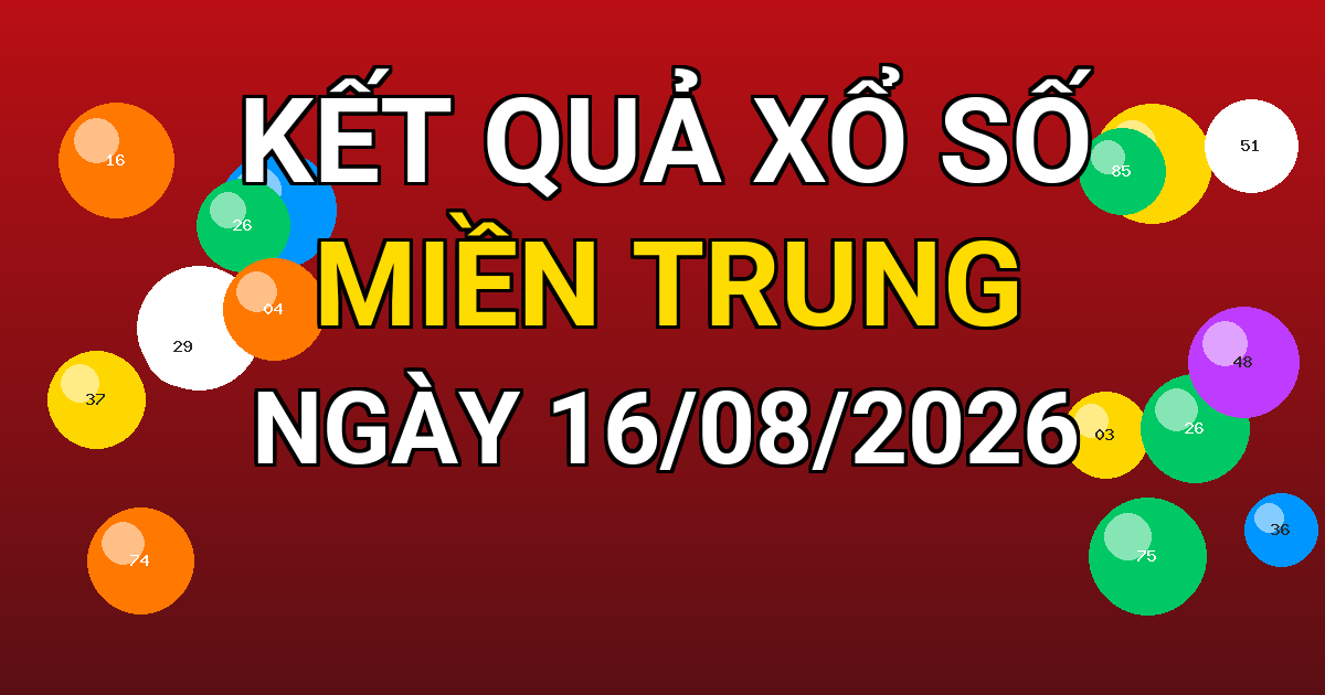 Kết quả xổ số Miền Trung ngày 16/08/2026