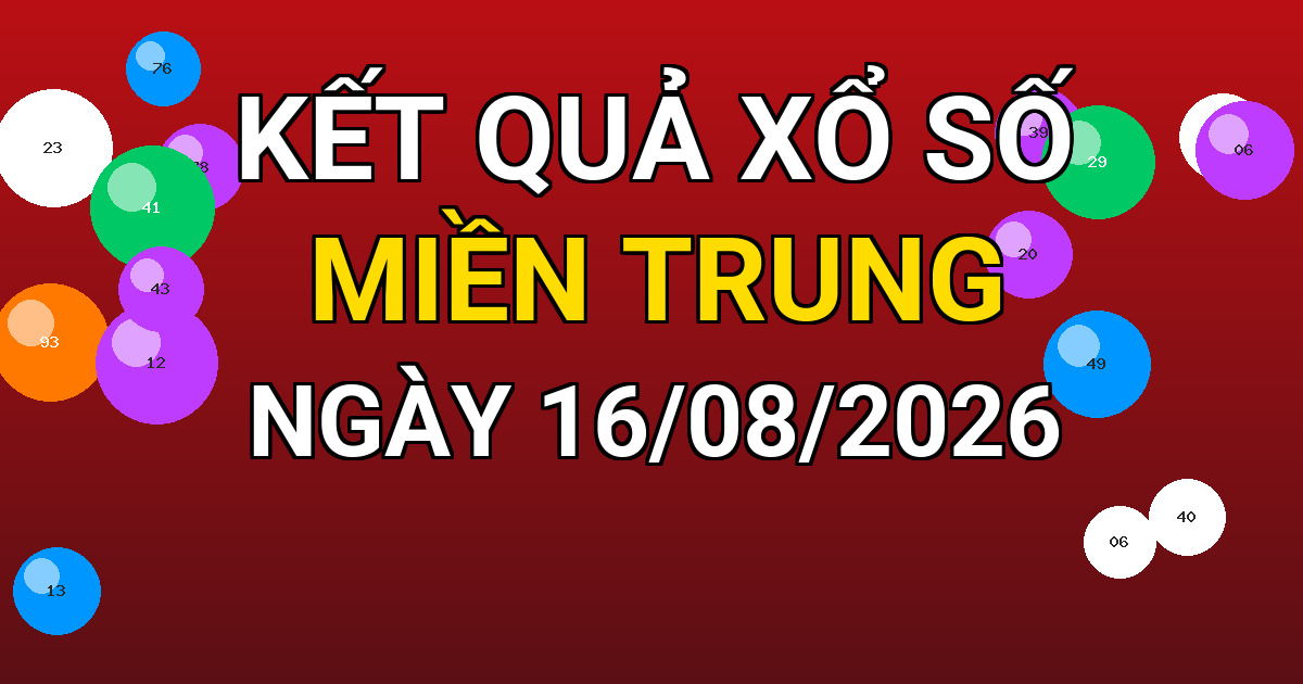 Kết quả xổ số Miền Trung ngày 16/08/2026