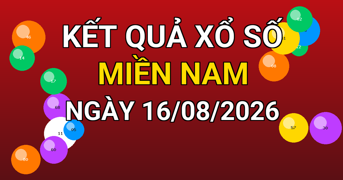 Kết quả xổ số Miền Nam ngày 16/08/2026
