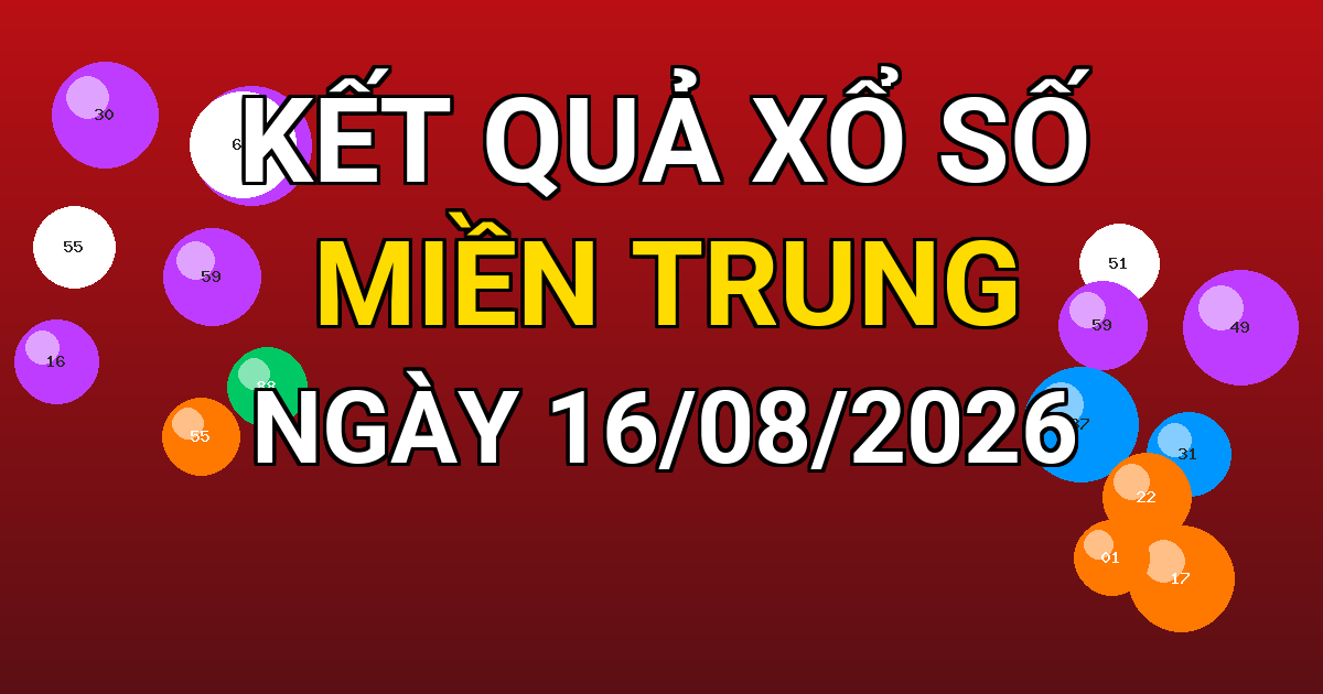 Kết quả xổ số Miền Trung ngày 16/08/2026